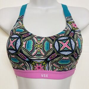 Victoria's Secret VSX Sport Bra Women 32B Multi-Color Geometric Print Activewear